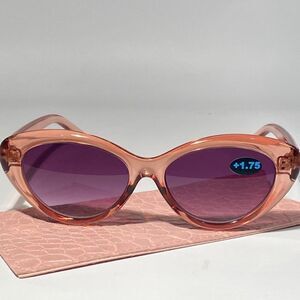 Reading Sunglasses 1.75 Clear Cranberry Sweetheart Frames Purple Lenses NWT